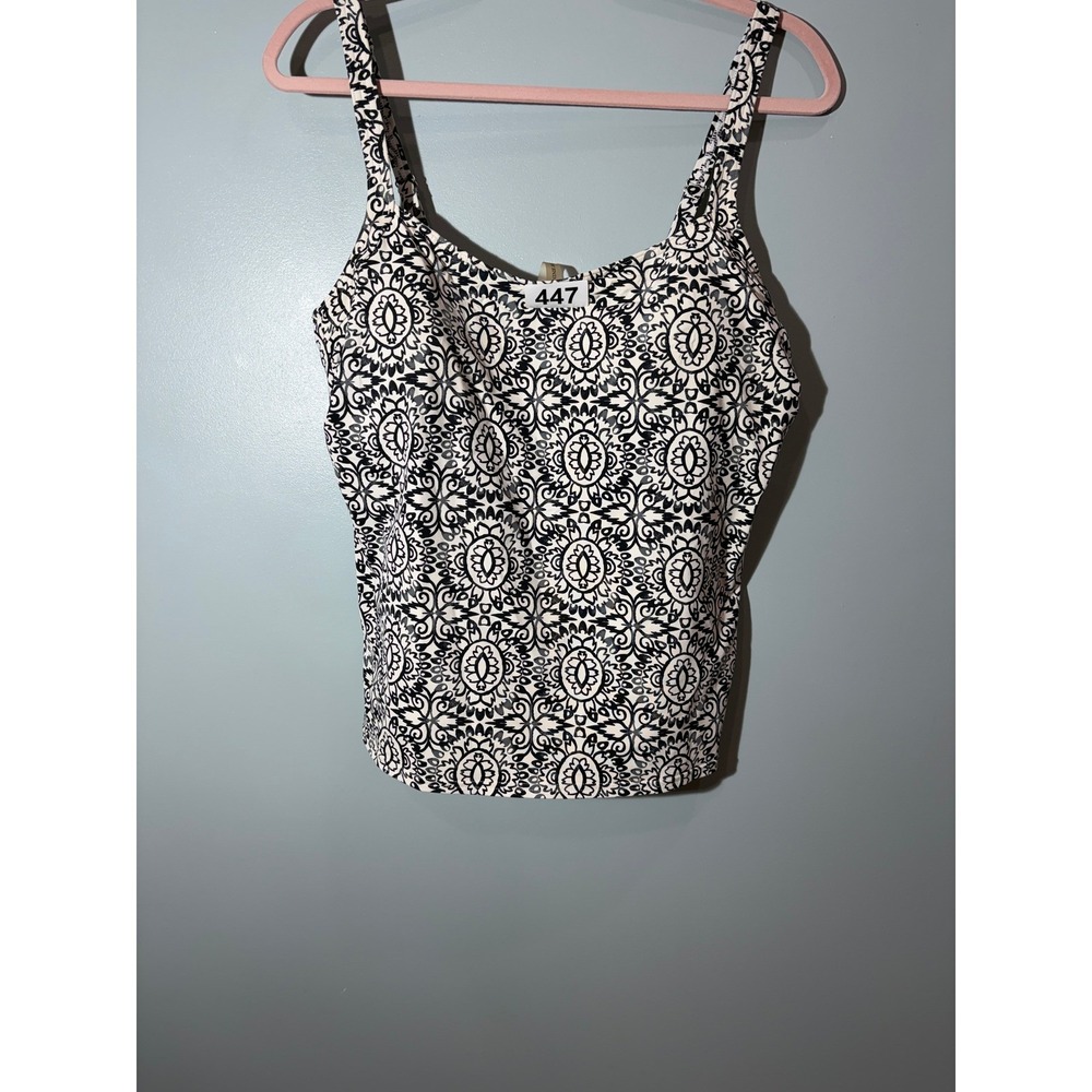 Lands End Womens Black White Medallion Tile Print Tankini Swim Top Shelf Bra